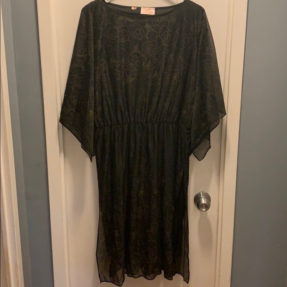Vintage black dress with gold floral pattern